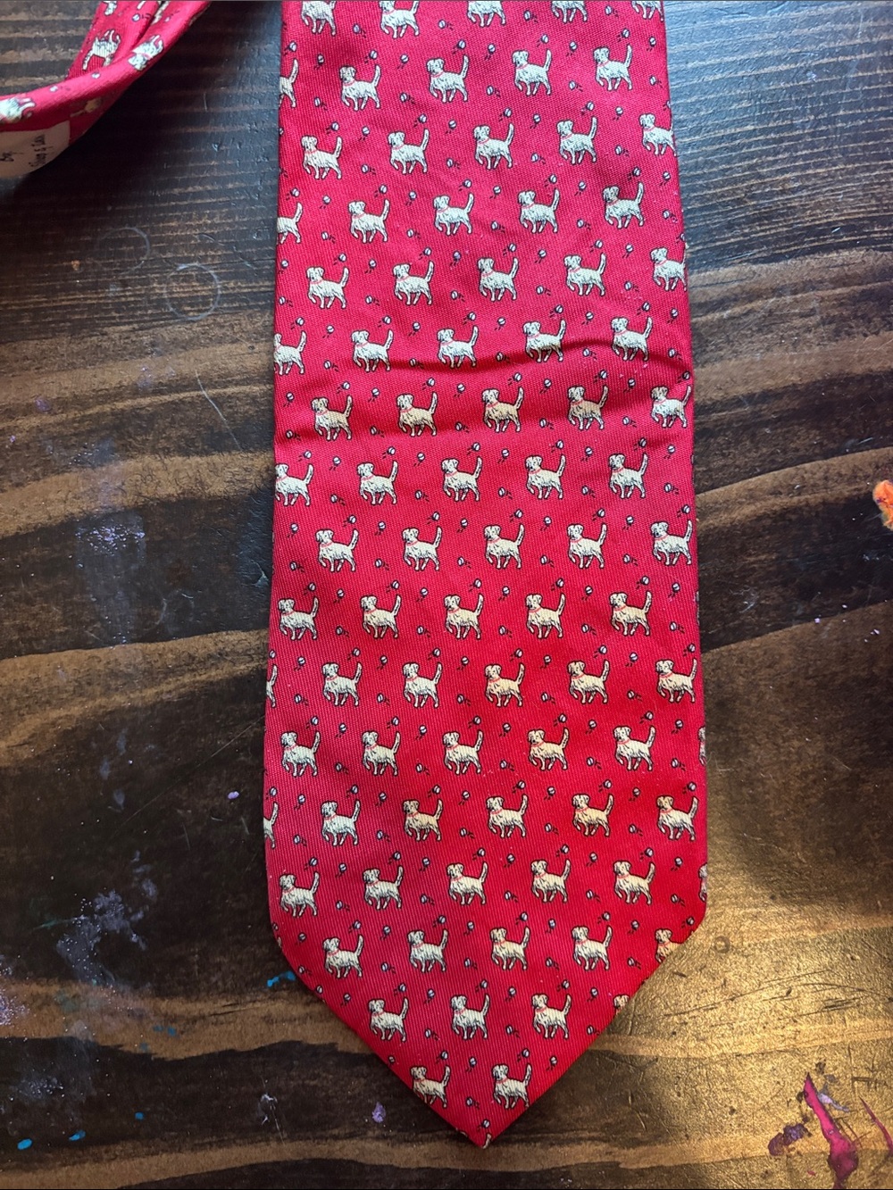 Vineyard Vines Red Tie with White Dog Motif